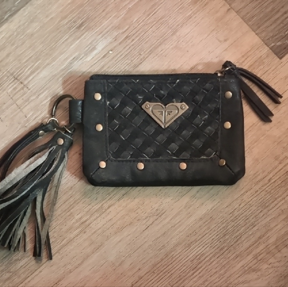 Black Quilted Leather Clutch with Gold Studs